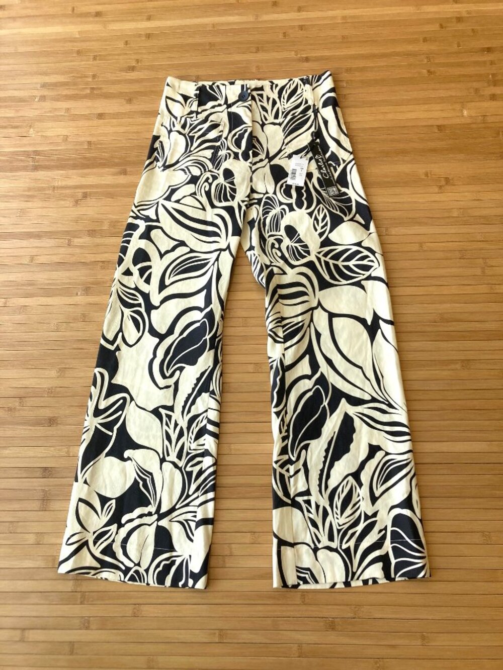 Charlie B Cropped Linen Blend Print Pants Womens 0 Botanical Black/White NWT